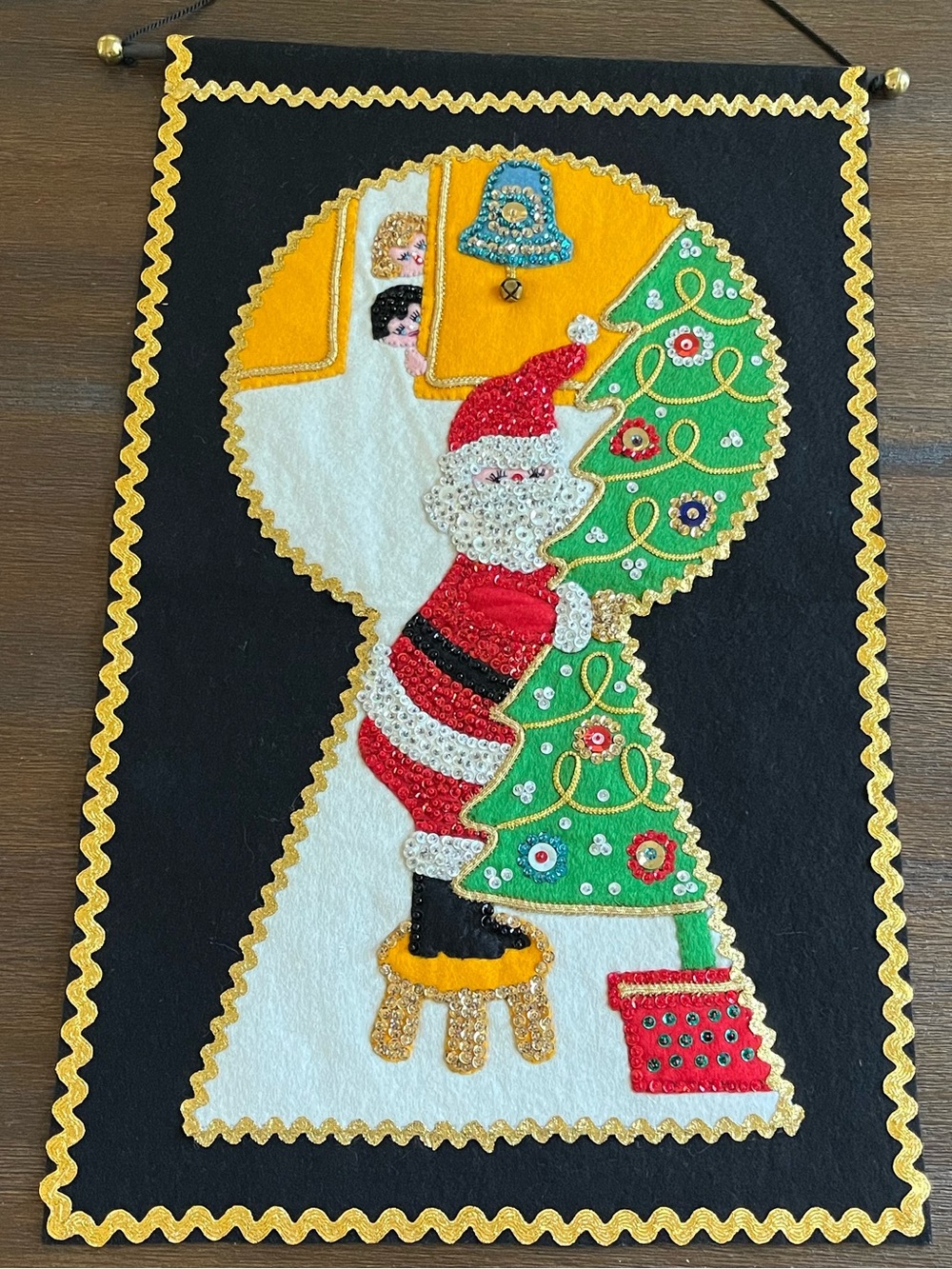 Vintage Felt Sequined Christmas Banner Wall Decor